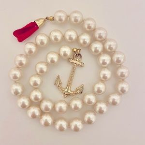 KJP Pearl Necklace with Red Ribbon Anchor Clasp
